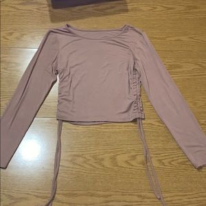 Long Sleeve Tan Brown Crop Top with Side Ties